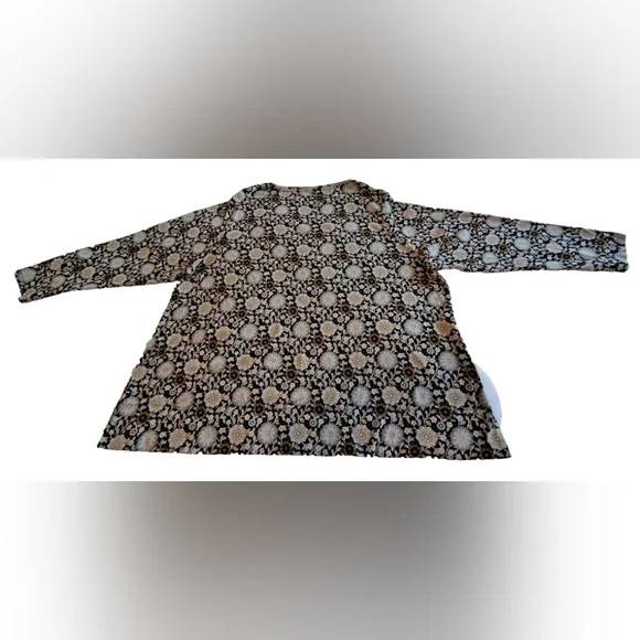 J Jill Shirt Top Black Floral Pima Cotton Size 3X V Neck, Long Sleeve Tee - Picture 3 of 9